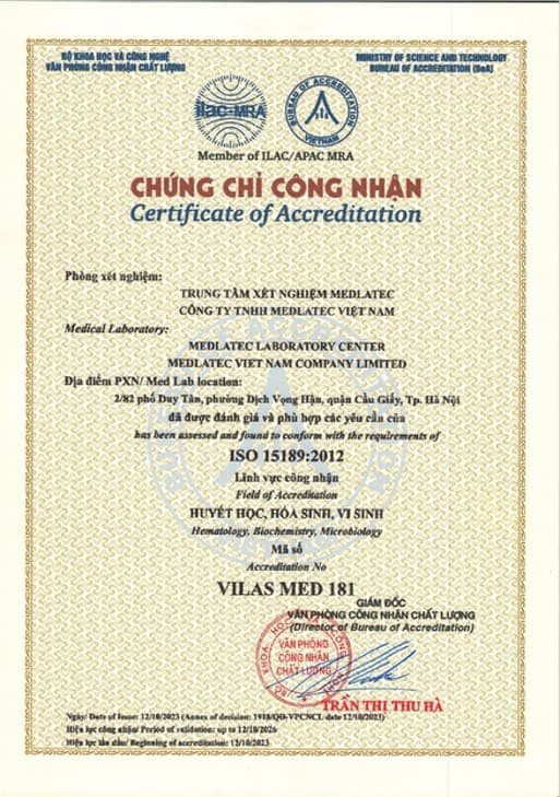 Giấy chứng nhận đạt chuẩn ISO 15189:2012 – MEDLATEC